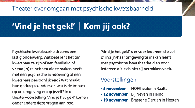 Theatervoorstelling over omgaan met psychische kwetsbaarheid